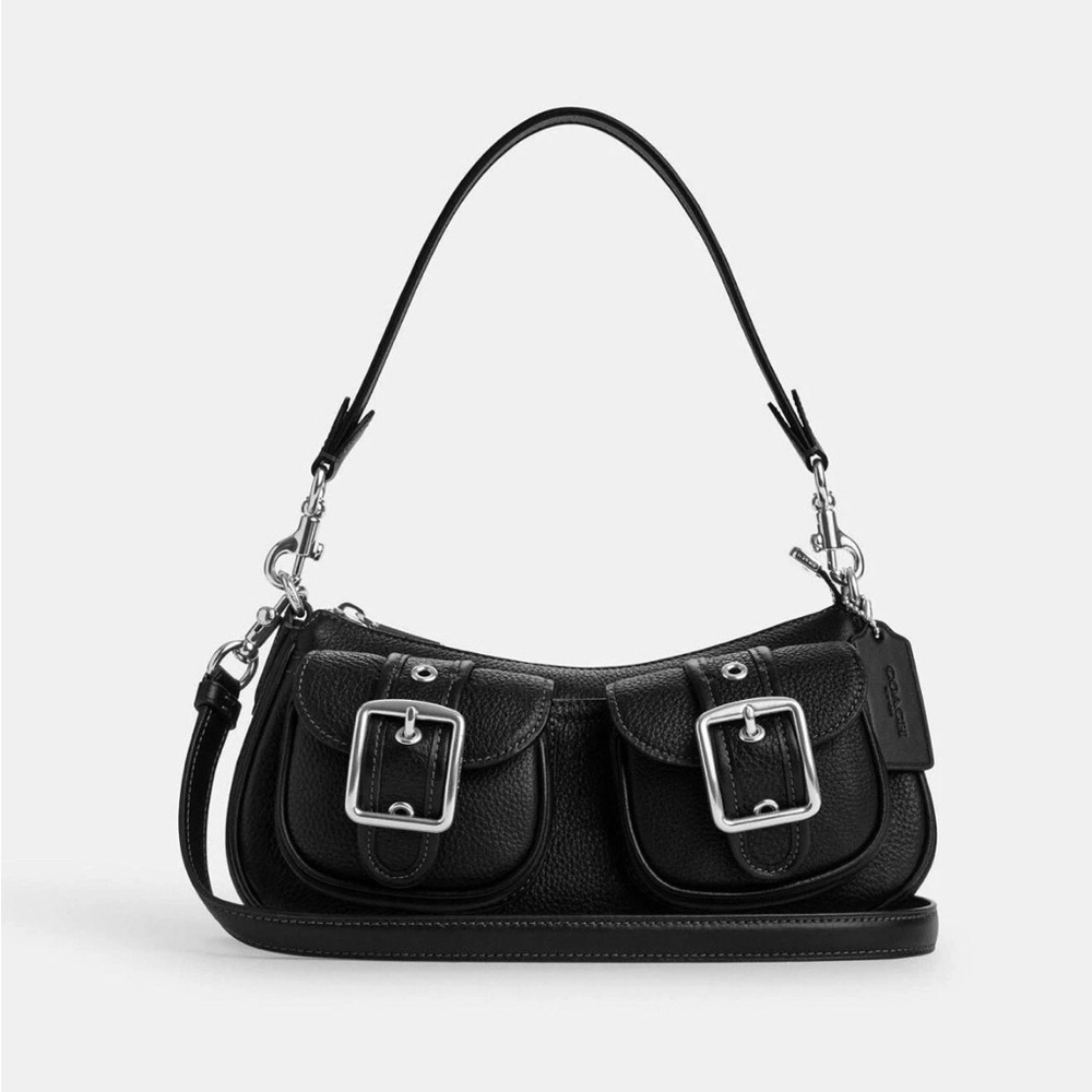 NWT Coach Leather Ashton Baguette Shoulder bag in Black CM079